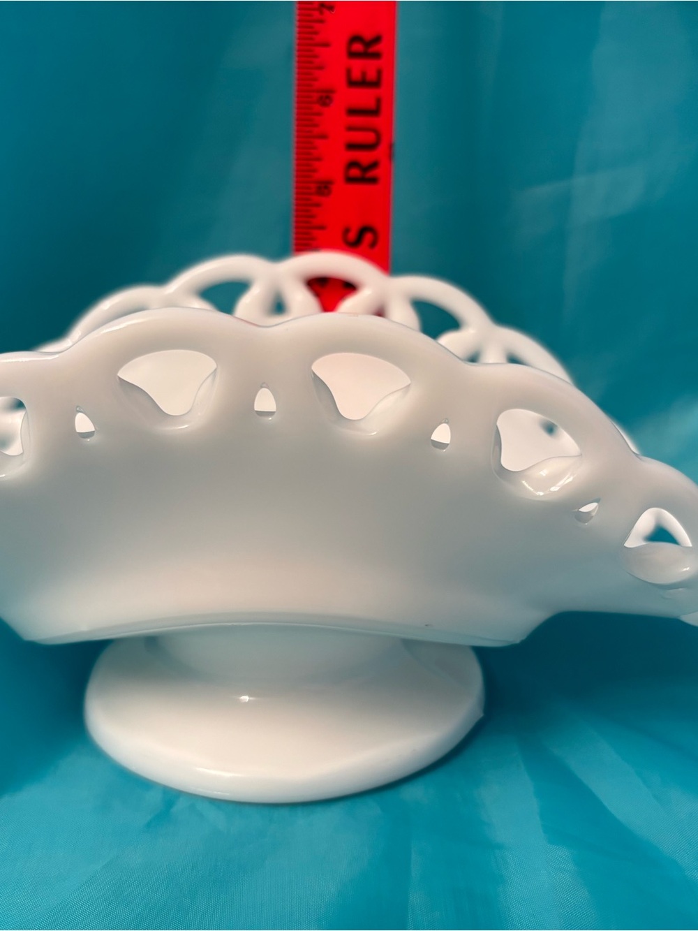 Vintage Milk Glass Reticulated Pedestal Bowl – 8.75" Lace Edge - Picture 3 of 12